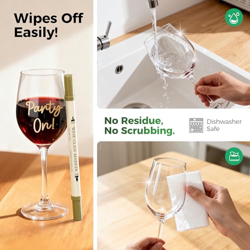 Washable Wine Glass Markers 8-Pack Dual Tip Erasable Pens Food Grade Ink