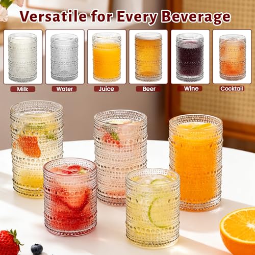 Vintage Hobnail Drinking Glasses Set, 12-Piece Clear Glassware Collection