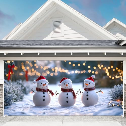 THISFIND Three Snowmen Christmas Garage Door Banner 6 x 13 ft Holiday Decor