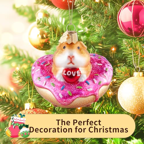 Guinea Pig Glass Christmas Ornament - Hand-Painted Love Donut Tiny Cute