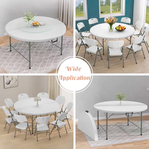 5ft Round Folding Table, Portable Heavy Duty HDPE Banquet Table with Handle