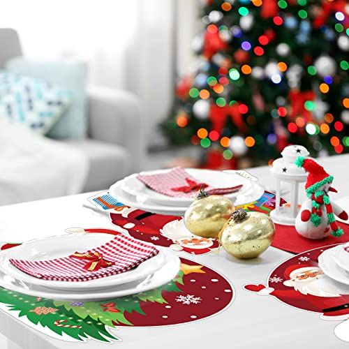 Christmas Santa Claus Plastic Placemats Set of 6, Waterproof Holiday Table Mats