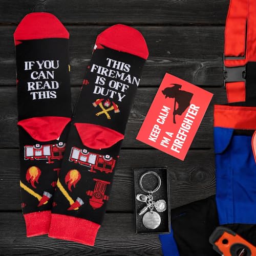 Firefighter Gift Set for Men: 20oz Insulated Tumbler, Socks, and Keychain
