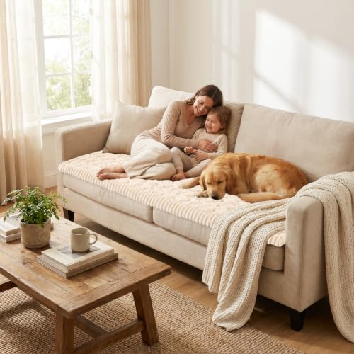 Non-Slip Dog Couch Cover - Scratch Resistant Pet Sofa Protector, Cream