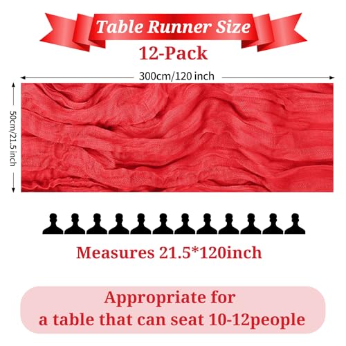 Red Cheesecloth Table Runner 12 Pack 21.5×120 Inch Elegant Boho Decor