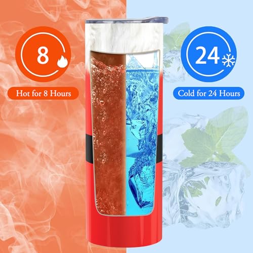 Aokoyi 20oz Skinny Tumbler Cup with Lid & Straw - Christmas Santa Gifts