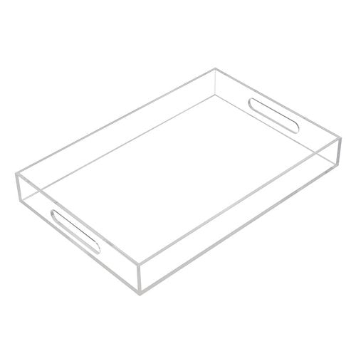 Clear Sturdy Acrylic Serving Tray with Handles-10x15Inch-Serving Coffee,Appetizer,Breakfast,Butler-Kitchen Countertop Tray-Makeup Drawer Organizer-Vanity Table Tray-Ottoman Tray-Decorative Tray