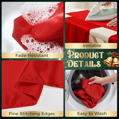 COSINIA Red Satin Table Runner, 12 x 108 Inch, 12-Pack, Reusable Seamless Design