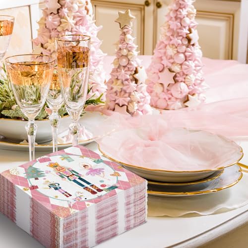 Pink Christmas Nutcracker Paper Napkins 100Pcs Disposable Holiday Party Supplies