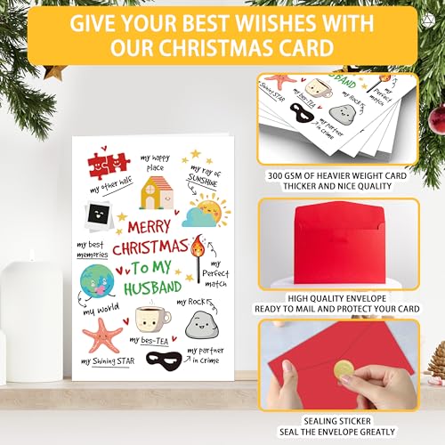 Husband Christmas Card 8x5 (8.07 x 5.3 inches) Cute Card for Husband - To My Best Memories My World My Rock - Sibling Variation Husband 01