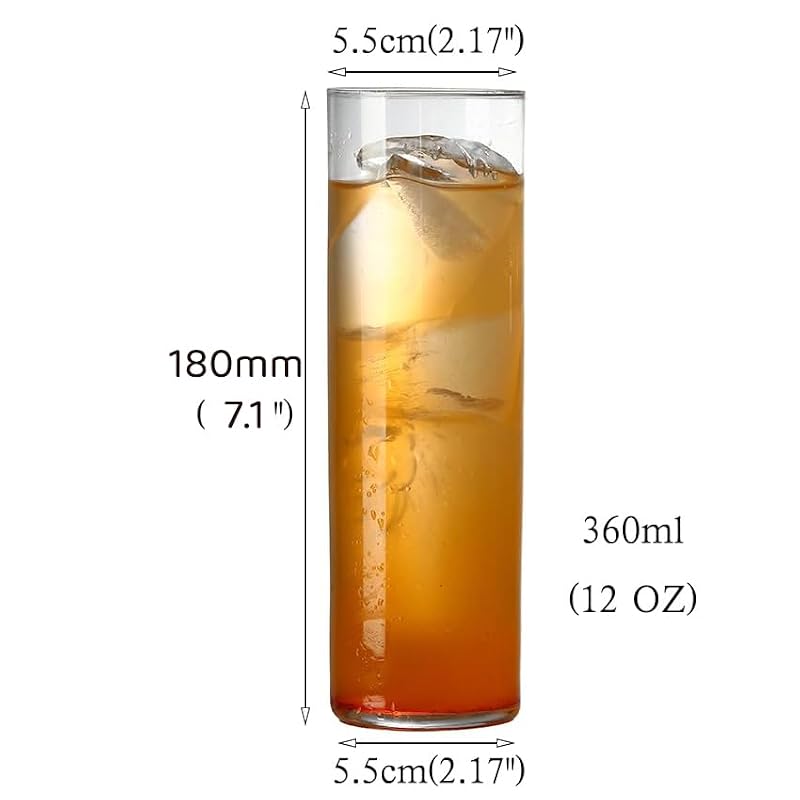 Cocktail Geek 6pcs 12oz Collins Glass Set - Clear Tall Drinking Glasses for Cocktails & Beverages
