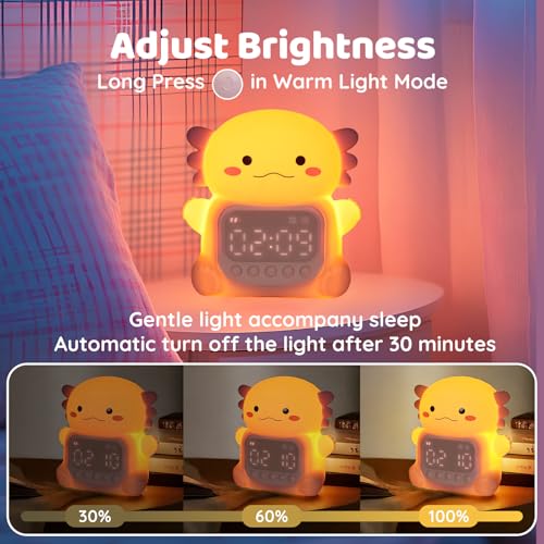Axolotl Kids Alarm Clock with LED Night Light - Pink Bedside Clock