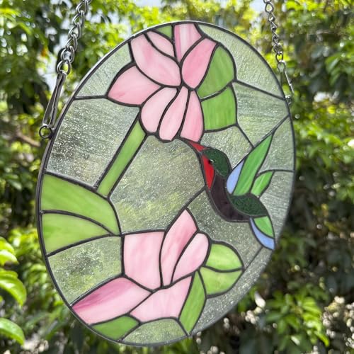Handcrafted Stained Glass Hummingbird Window Panel - 12 inch