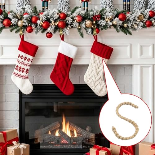 6 Pack Christmas Bendable Stocking Holders with Jute Rope - Rustic Mantle Hooks