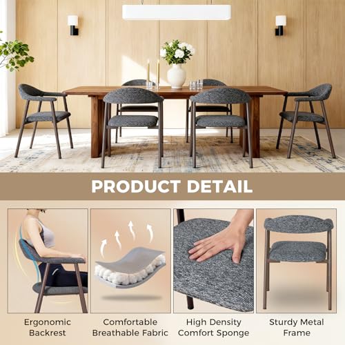 Upholstered Dining Chairs Set of 2, Modern Linen Accent Chairs with Metal Legs