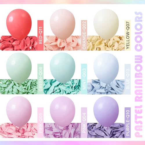 PartyWoo Pastel Rainbow Balloons 12 Inch 100 Pack Thick Latex Party Decor