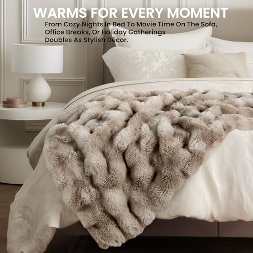 Electric Heated Throw Blanket, Faux Fur, 6 Heat Settings, 50"x60"