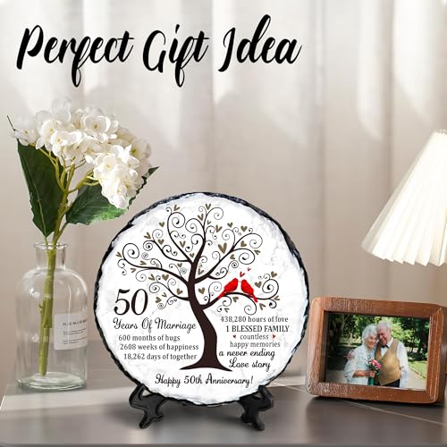 50th Wedding Anniversary Slate Plate Keepsake with Wooden Stand