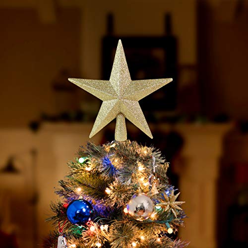 Gold Glitter Star Christmas Tree Topper - 8 Inch Bethlehem Holiday Decor