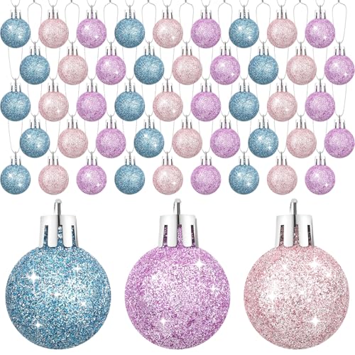Mini Glitter Christmas Balls 72 Pcs Light Pink Blue Purple 1.18" - Holiday Tree Decorations