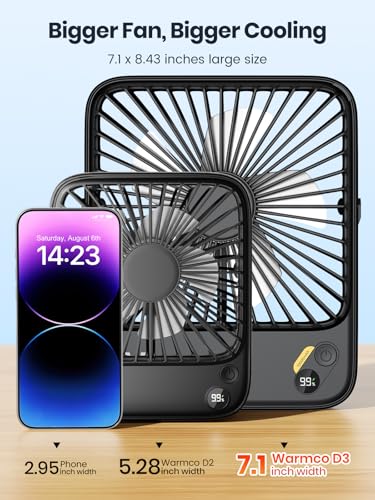 Warmco D3 10000mAh Portable Travel Fan 7-Inch Quiet Battery Powered Desk Fan