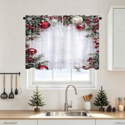 DOTOOMA 26x36 Inch White Pine Branch Christmas Kitchen Cafe Curtain Panel