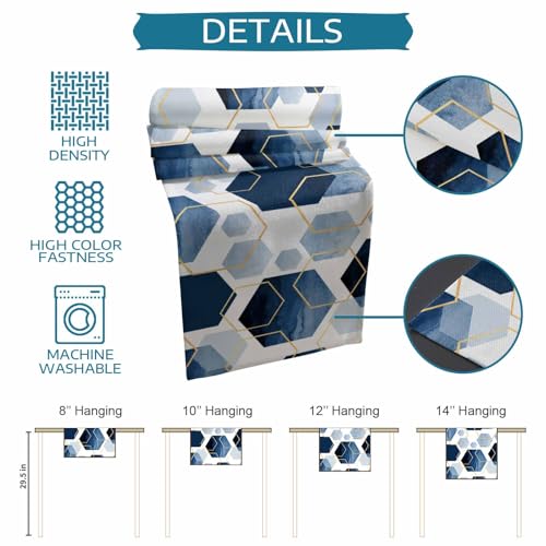 Onekaccu 13 x 48 Inch Navy Blue Geometric Table Runner - Washable Farmhouse Decor