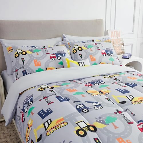 6-Piece Excavator Twin Comforter Set for Kids - Soft Microfiber Bed in a Bag