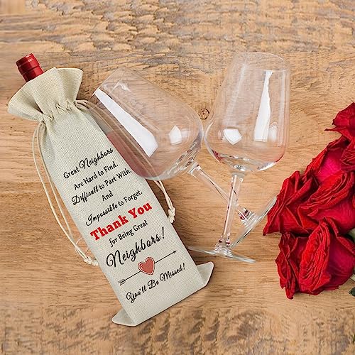 Great Neighbors Wine Bag for Moving Away – Burlap Drawstring Gift, 36x16cm (750ml) – Variation: Great neighbors