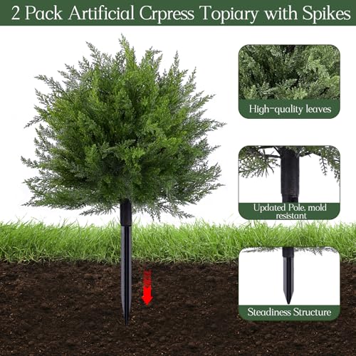 15.7-Inch Artificial Boxwood Topiary Ball with Spike, UV Resistant Faux Shrub