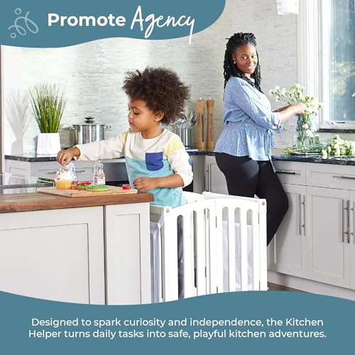 Foldable Adjustable Toddler Learning Tower Kitchen Stool - Natural Wood