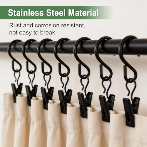 50 Pack Stainless Steel Curtain Hanging Clips with Hooks, 2.4-Inch Metal Clips