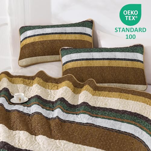 King Boho Stripe Quilt Bedding Set - 3-Piece Lightweight Bedspread Coverlet