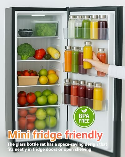 Zukro 10.5 oz Glass Juice Bottles with Stainless Steel Leak-Proof Lids - Pack of 8