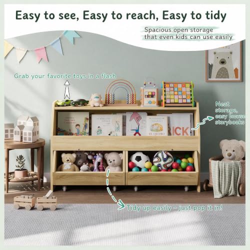 Kids Toy Storage Organizer with 2 Movable Drawers and Bookshelf