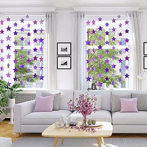 Holographic Purple Star Garland Banner - 130 ft Party Backdrop Decor
