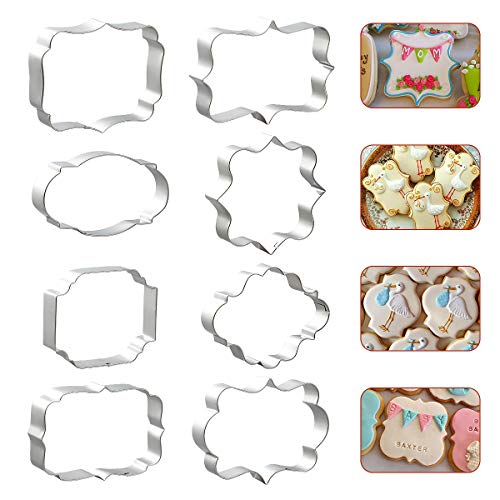 8 Pack Stainless Steel Plaque Frame Cookie Cutters for Baking & Decorating