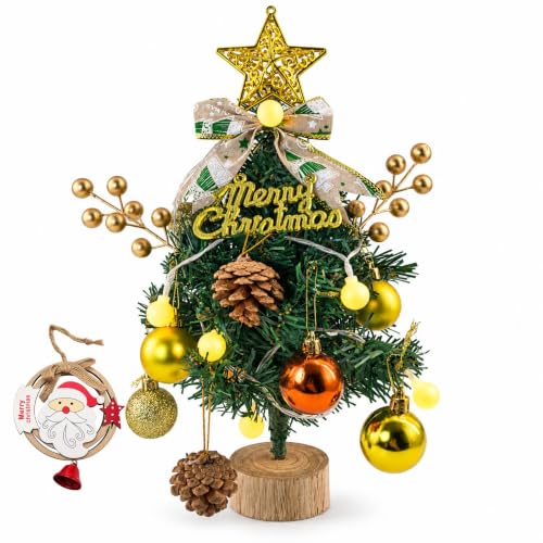 AethelFlora 13-Inch Lighted Christmas Tabletop Tree with 20-Piece Decor Set