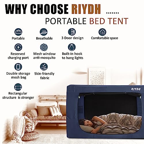 Blackout Bed Tent Privacy Canopy for Restful Sleep with 3 Doors
