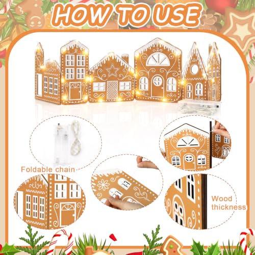 DIY Wooden Christmas Gingerbread House Kit with LED Lights, 2-Pack
