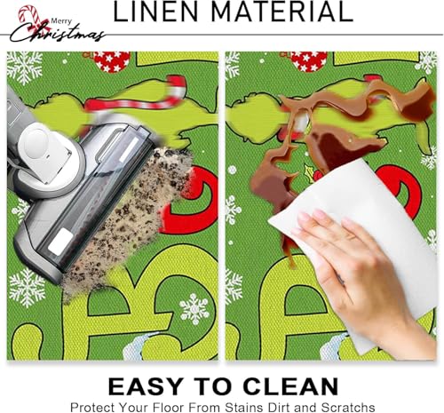 2-Piece Christmas Kitchen Rug Set, Non-Slip Washable Holiday Floor Mats