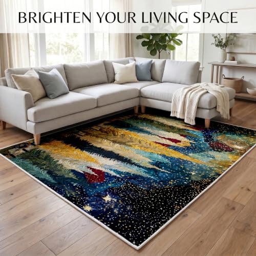 YunTu Christmas Tree Large Area Rug - 4x6ft Flat Print Holiday Living Room Mat
