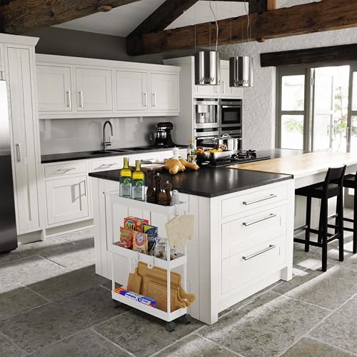 3-Tier Slim Rolling Storage Cart with Handle - 5.5-Inch Narrow Organizer, White