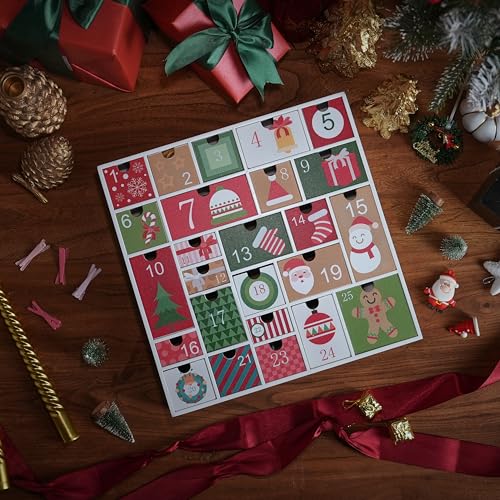 FESTGLOX Wooden Refillable Advent Calendar - 25 Drawer DIY Holiday Calendar for Kids