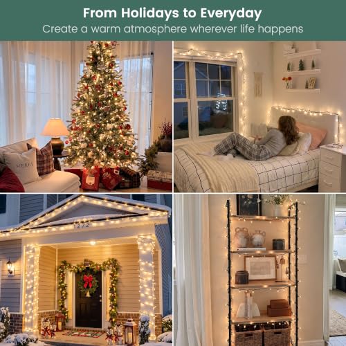 HEYFUNi 2-Pack Warm White Christmas String Lights 11.5ft with Green Wire - End-to-End Connectable, Indoor & Outdoor