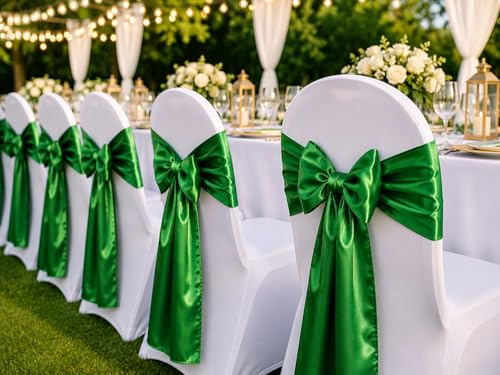 SARVAM FASHION Green Satin Chair Sashes Set of 10 Wedding Banquet Home Decor 7x108 Inches