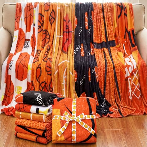 6 Pcs Christmas Basketball Throw Blanket Set 40x60 Inch Gifts for Sports Fans