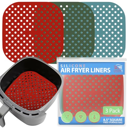 Reusable Square Silicone Air Fryer Liners - 8.5 Inch, 3 Pack, Non-Stick