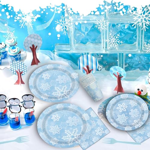 Winter Snowflake Party Supplies 120PCS Disposable Tableware for Christmas