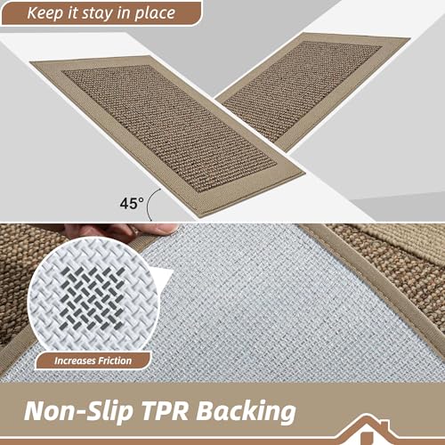 Kitchen Rugs Set of 2, Non-Slip Washable Kitchen Mats, 20"x32" & 20"x48" Taupe
